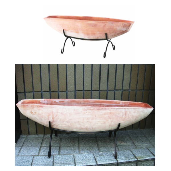 テラコッタ鉢：カヌーアイアン付き
